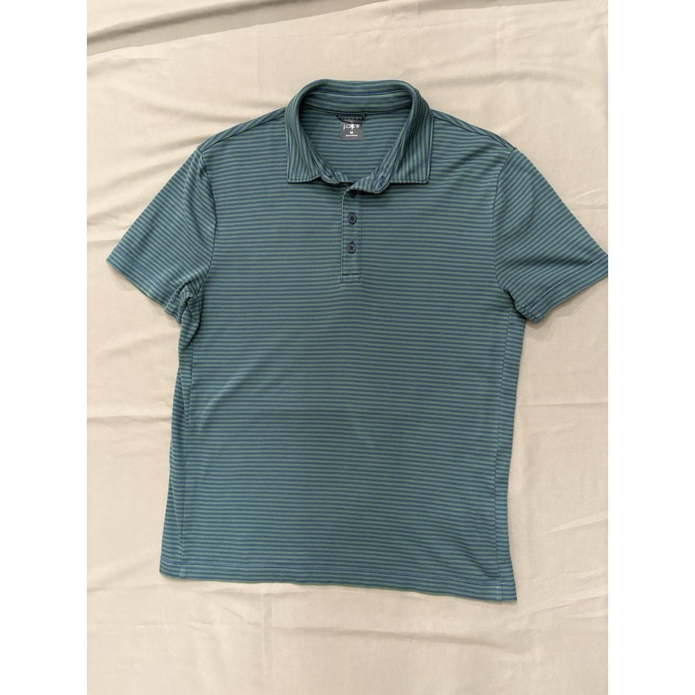 J.Crew Men's Blue Green Striped Casual Polo Shirt - Medium